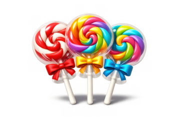 Colorful candy lollipop icons with ribbons for sweet treat designs