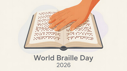 World Braille Day 2026 illustrated hand reading braille book accessibility awareness concept