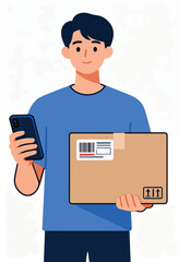 Person holding package and smartphone, ready for delivery