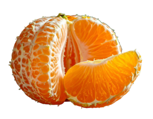Close-up of peeled citrus fruit with bright orange segments