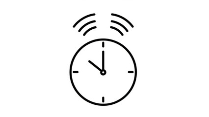 Alarm clock ringing with sound waves, black and white icon, simple illustration, time concept