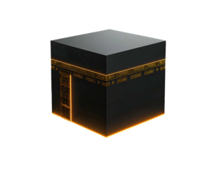 3D rendered black cube with gold accents, on a black background
