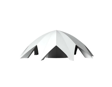 A white, geometric domed structure set against a stark black background - Powered by Adobe