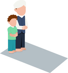 Muslim Father And Son Praying Together Illustration