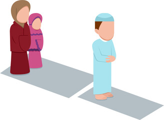 Muslim Family Praying Together Illustration