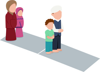 Muslim Family Praying Together Illustration