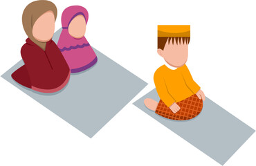 Muslim Family Praying Together Illustration