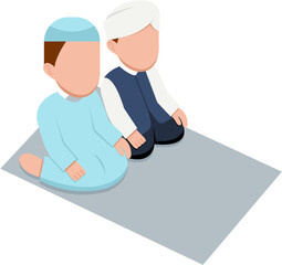 Muslim Men Praying On Prayer Mat