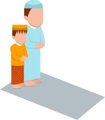 Muslim Father And Son Praying Together Illustration