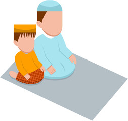 Muslim Father And Son Praying Together Illustration