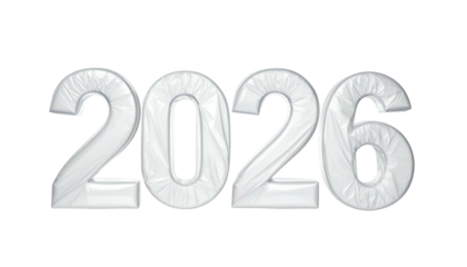 3D rendered white-cloth wrapped numbers forming the year 2026