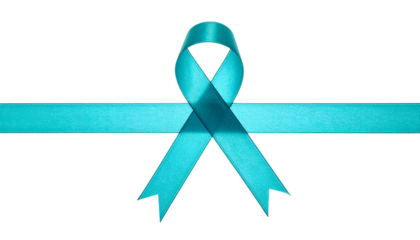 Teal awareness ribbon, horizontal, against a stark black background