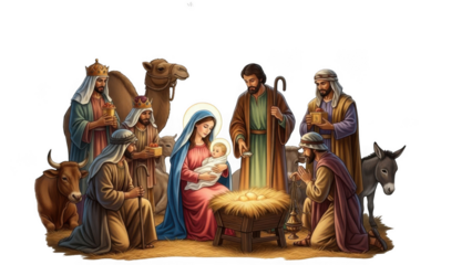 Nativity scene with mary, joseph, and baby jesus