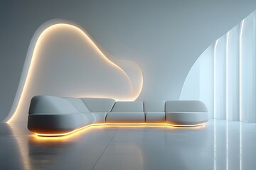 Modern minimalist lobby with futuristic seating design high resolution picture