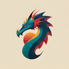 Flat logo of a mystical dragon with a bold, stylized appearance
