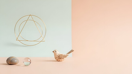 Minimal Pastel Background With Small Bird Creative Composition