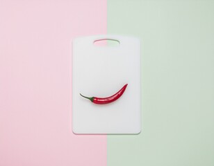 Single chili slice on white cutting board minimal concept
