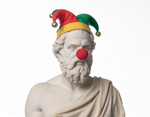 Classic Greek marble Socrates statue with a red clown nose