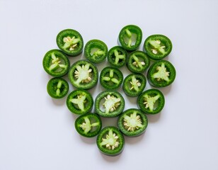 Thin jalape&ntilde;o rings arranged in heart shape