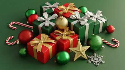 Colorful christmas gift boxes with ornaments