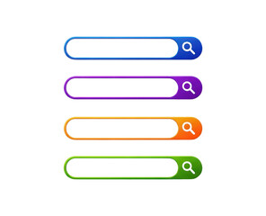 Four colored horizontal search bars with magnifying glass icons and input fields