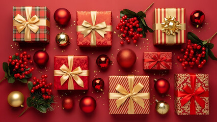 Festive gift boxes with ornaments