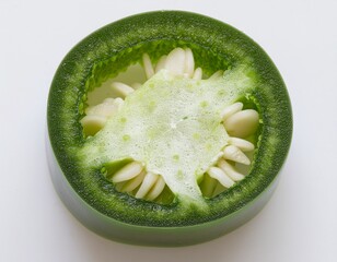 Macro photo of fresh jalape&ntilde;o pepper slice on white
