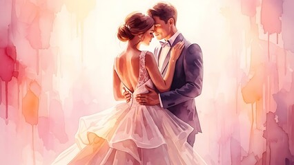 Fototapeta premium Loving couple in a romantic embrace illustration