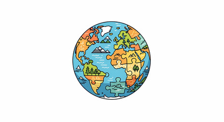 Cartoon Globe Puzzle A Colorful Representation of Earths Continents.