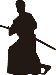 刀を持った侍の構えのシルエット