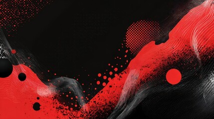 Abstract red and black design with dynamic curves, dots, and lines for backgrounds, wallpapers, and artistic compositions in modern art style