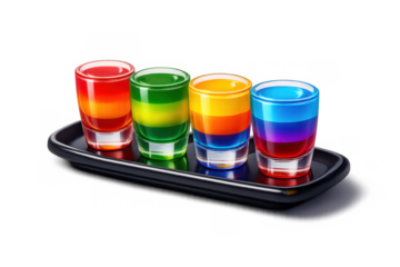 Vibrant colorful shot glasses arrangement for party decor and design inspiration