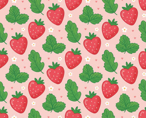 Valentine lovepattern pink nubes seamless background design illustration with red strawberry and green leaf pattern on soft pink background creating lovely mood Seamless heart pattern pink