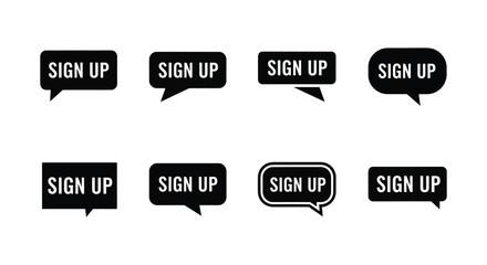 a collection of black sign up speech bubbles displayed in various shapes a silhouette