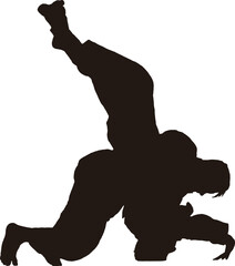 柔道の試合の様子のシルエット