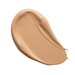 Warm beige liquid foundation smudge on transparent background