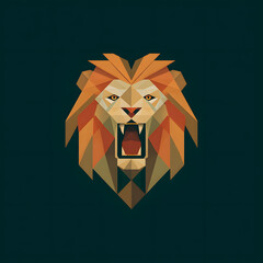 Flat logo of a roaring lion head in a minimalist geometric style
