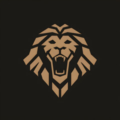 Flat logo of a roaring lion head in a minimalist geometric style
