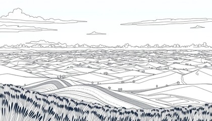 Fototapeta premium Minimal Rolling Hills Landscape Line Drawing