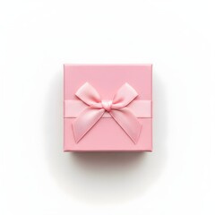 Small Pink Gift Box with Ribbon Bow Top View on White Background
