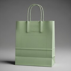 Green Paper Shopping Bag Mockup Standing on Grey Background for Retail