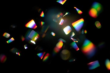 Abstract display of shimmering rainbow fragments against a black void