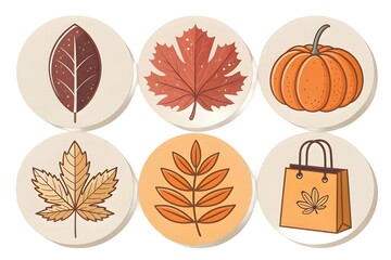 Mono-color flat icons for autumn sale theme with solid shapes, single color and transparent background - AI Generated