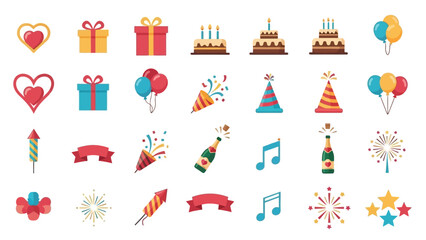 Birthday Celebration Flat Icon Set