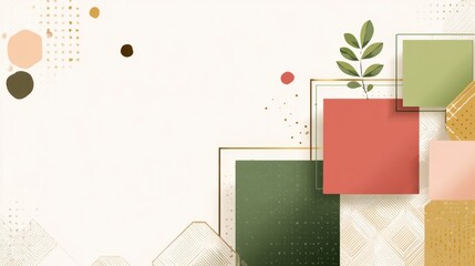 Abstract design with geometric shapes and plant elements creating a modern aesthetic suitable for backgrounds, branding, and creative projects