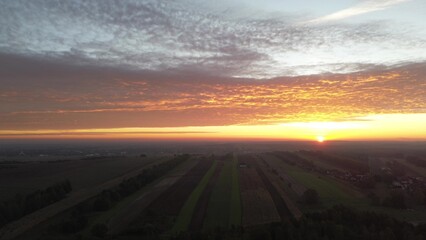 Aerial view of farmland at dawn