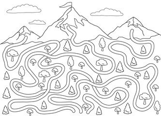 Fototapeta premium Mountain maze graphic black white sketch illustration vector 