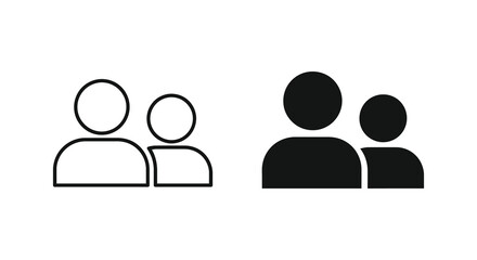 Simple depiction of two people icons one outlined and one filled a striking silhouette