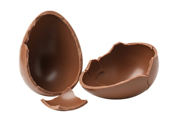 Obraz premium Broken hollow chocolate egg pieces isolated on transparent background