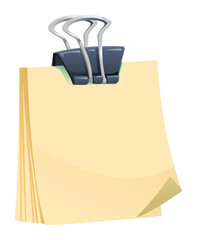 Sticky note pad held by a binder clip. Vector cartoon illustration